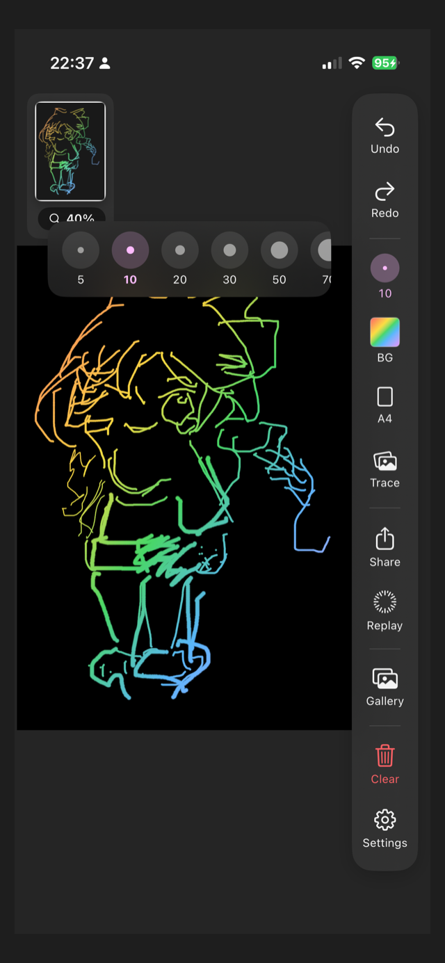 Drawing canvas with rainbow line art and side toolbar