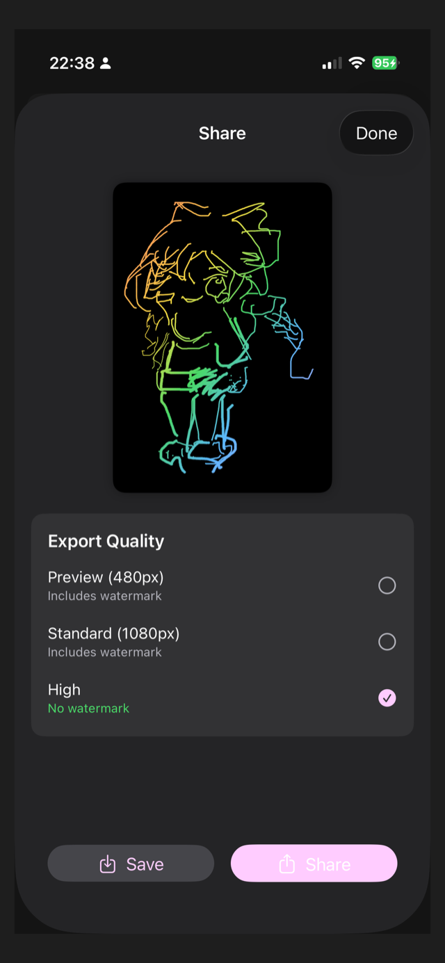 Share sheet with High quality export option