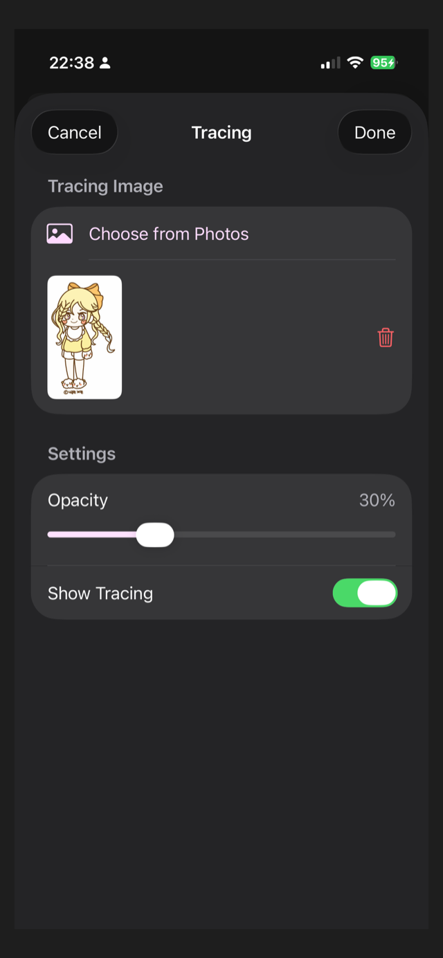 Tracing screen importing a photo to use as a line-art guide
